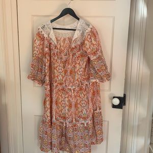 Anthropologie Orange and White Midi Dress